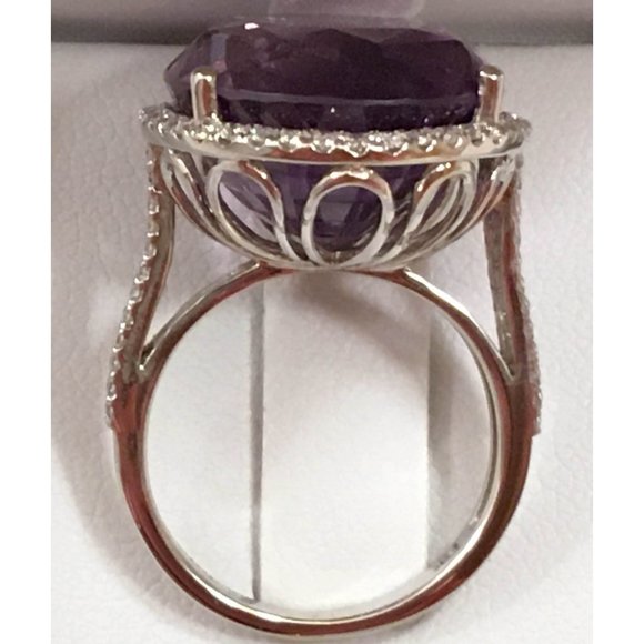 NIB MASSIVE 22 ct 19x16 mm Amethyst & .6 ct Diamond Ring 14K White Gold Size 6.5 - Picture 6 of 11